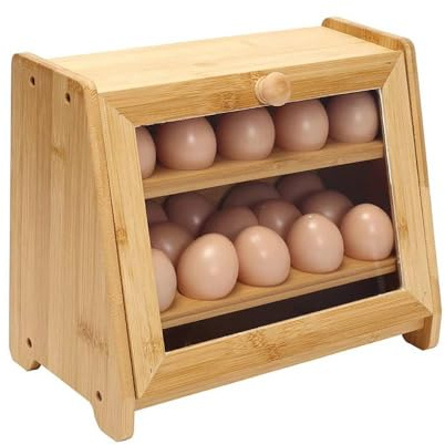 Laneryin Bamboo Egg Holder Storage, Kitchen Counter Top Organizer Wooden Egg Boxes, Stackable with 25 eggs, Egg Tray Storage Display Rack
