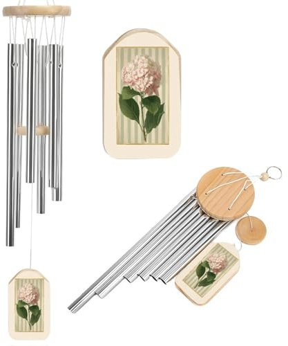Vintage Botanisches Hortensien-Windspiel aus dem 19. Jahrhundert, Gedenkspiel, tiefer Ton, Windspiel mit 6 Aluminiumrohren, Outdoor-Hinterhof, Gartendekoration