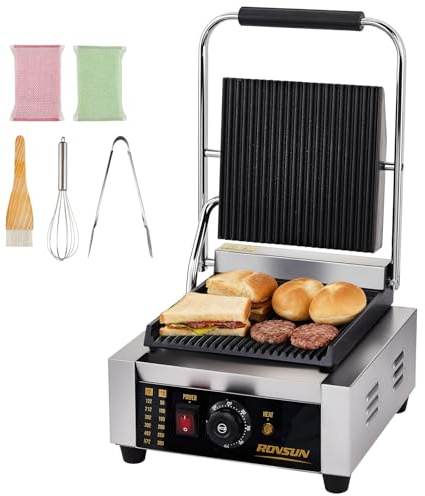 Bonnlo 811 Commercial Sandwich Make, 1800W Stainless Steel Countertop Panini Press Grill with Adjustable Temp 122°F–572°F, For Steak, Burgers, Home & Restaurant Use, 110V, Silver