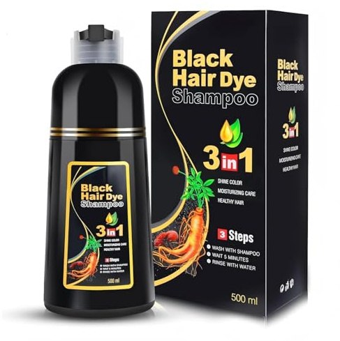 Hair Dye Shampoo 500 ml växt-blondering-schampo med skum, täcker grått hår, lätt att använda och snabbfärgande, 8 färger valbara (svart)