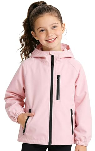 JinBei Blouson Fille Garçon Veste à Capuche Imperméable Manteau, 5-13 Ans | Léger, Coupe-vent, avec Bandes Réfléchissantes et Poches Zippées, Enfant, pour Printemps, Automne, Voyage, Scolaire, Sport