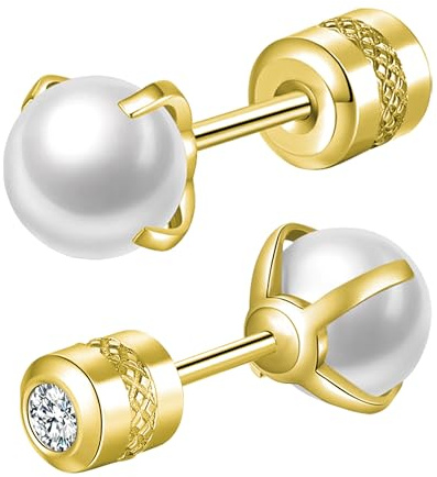 Mochity Örhängen Med Pärlor För Kvinnor, Örhängen i Allergivänligt 316L-Rostfritt Stål, 4 Mm Pärlor, Öronpiercing För Brosk Och Helix, Silver (A, guld, 6 mm)