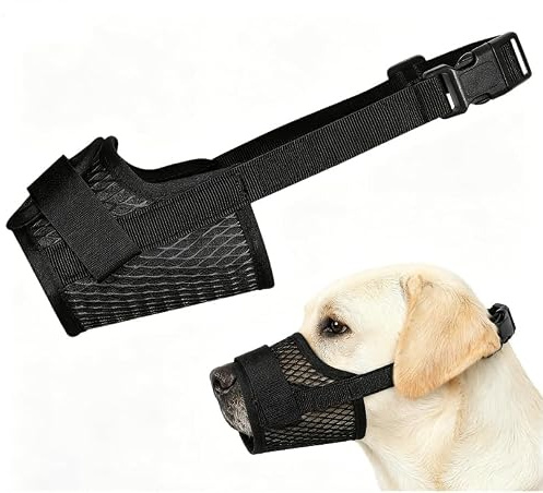 Hundemaulkorb Schwarz, Weicher Netzmaulkorb für Mittlere Hunde, Atmungsaktiver Fressschutz Hund, Verstellbarer Maulkorb Erlaubt Trinken & Hecheln, Anti Giftköder Maulkorb gegen Beißen und Bellen
