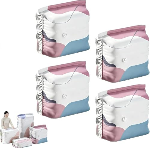 Vakuumbeutel Ohne Pumpe, No‑Pump Vacuum Storage Bags, 3D-Vakuum-Aufbewahrungsbeutel Ohne Pumpe, Wiederverwendbare vakuumbeutel für kleidung, Bettdecken & Reisen (M+L-4 Stück)