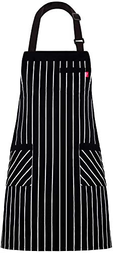 ALIPOBO Chef Aprons for Women Men - Black/White Pinstripe
