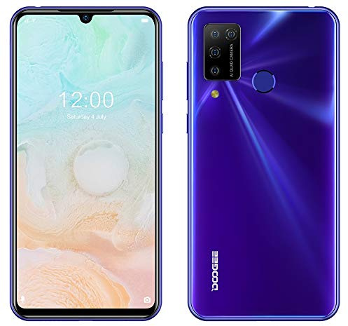 Smartphone Débloqué Android 10, DOOGEE N20 Pro (6Go+ 128Go) Téléphone Portable, Helio P60 Octa-Core, AI Cinq Caméra 16MP, Ecran FHD+ 6,3, Batterie 4400mAh, ID de Visage & Empreinte Digitale Violet