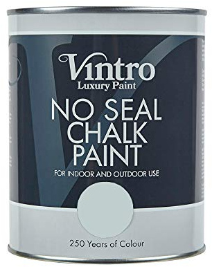 Vintro | No Seal Chalk Paint | Pale Blue-Green | Interior & Exterior Use | Furniture | Walls | Wood | Metal | 1 Litre (Harewood)