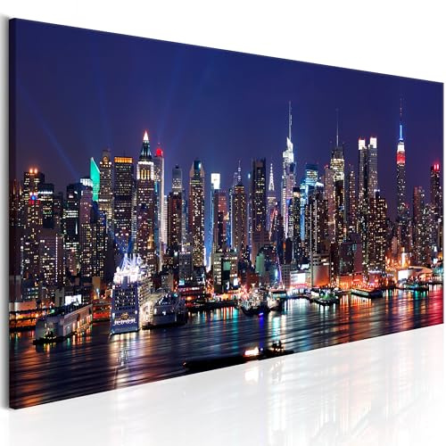 B&D XXL - Leinwandbild Skyline City Stadt, 120x40 cm, 1-teilig, Wohnzimmer | Hochwertige Leinwand, sofort aufhängbar, ideal fürs Wohn- oder Schlafzimmer, wasserfest und lichtecht, langlebig, stilvoll