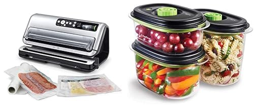 FoodSaver machine sous vide automatisé et professionnel avec compartiment de rangement & Boîtes alimentaires FoodSaver de conservation et marinade | 700 ml, 1.18 L & 1.8 L | 3 unités