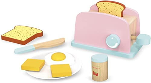 Leomark Tostapane colore pastello - Set da Cucina per bambini, Giocattolo educativo con Accessori, con toast burro e marmellata, coltello, uovo fritto e piatto