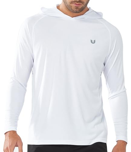 NORTHYARD Men's UPF 50+ Hoodie Shirts Long Sleeve Sun Protection Fishing Swim Beach UV SPF Rash Guard Quick Dry Lightweight White L