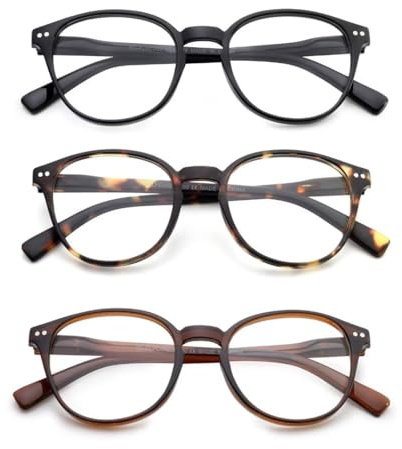 OuShiun Reading Glasses Blue Light Blocking, Spring Hinges Round Readers Glasses for Men Women Lightweight Frame/Anti Glare/Anti Eyestrain/UV protection