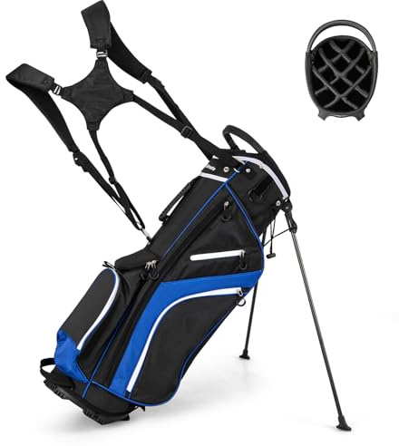 COSTWAY Golfväska, golfväska med 14 fack och 6 fickor, golfställ väska med fötter och regnskydd, lätt pennväska, bärbar för män och kvinnor (blå)