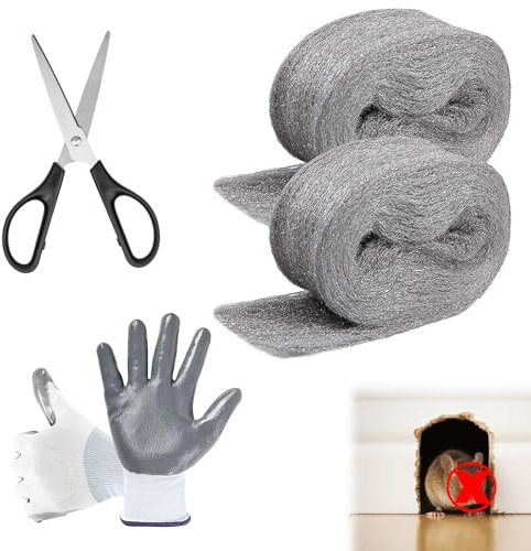 Klfte Steel Wool for Mice Control - 2 Pack, 3.2x7.5 ft Wool, Gap Filler for Home & Garage, DIY Bundle with Gloves & Scissors