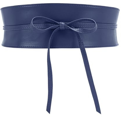 JASGOOD Women Obi Belt Wide Waist Belt Soft Faux Leather Wide Wrap Around Bowknot Ladies Waistband Belts, Navy Blue, Fit Waist Size 37-40