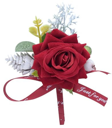 Cabilock 1stück Künstliche Blumenbrosche Aus Lint Mit Rosen-Design Für Hochzeitsanstecker Elegante Armbandcorsage Mit Schleife Für Braut Und Brautjungfern Rot