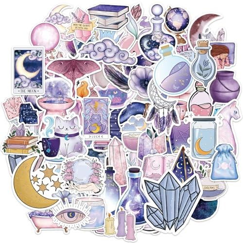 100pcs Midnight Magic Moon Stickers, Funny Aesthetic Stickers Fantasy Celestial Book Stickers Decal for Water Bottles Witchy Sticker for Laptop Scrapbooks Guitars Luggage Phone Decorations