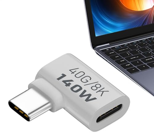 USB C rätvinklig adapter – USB 90 graders adapter, PD 140 W 40 Gbps dataöverföring snabbladdaradapter, 8 K 60 Hz USB C 4.0 rätvinklig adapter till hona vertikal adapter för surfplattor telefoner
