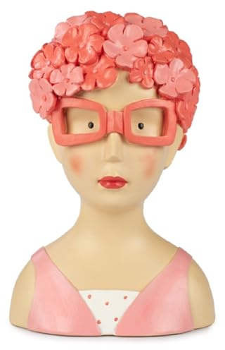 ETC Baden Import Ladykopf - Testa decorativa da donna, con tappo a fiori rosa e occhiali rosa