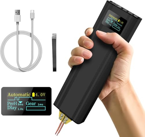 Battery Spot Welder, 2 in 1 Handheld Spot Welder with OLED Digital Display&5Ah Battery, 80 Adjustable Gear Automatic&Manual Mode for 18650 Battery,Welding Nickel Sheets,Iron,Stainless Steel Sheets