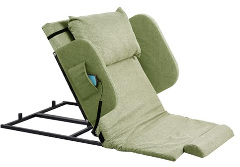 Electric Adjustable Bed Backrest with Side Handrails – 2–80° Sit-Up Backrest Chair, Remote Control, Washable Cushion & Headrest, Heavy-Duty Carbon-Steel Frame, 440 lbs Support – Green