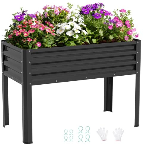 SUNYRISY Hochbeet Metall Blumenkasten für Balkon und Garten 116x60x80cm | Verzinkter Stahl Pflanzkasten Kräuterbeet Pflanzbeet Blumenbeet Hochbeet-Kit für Garten Balkon Terrasse, Schwarz