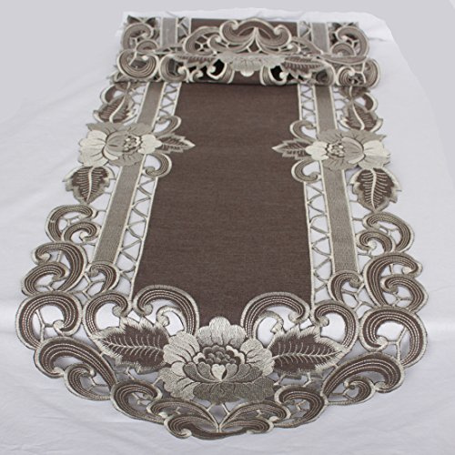 Tischdecke Tischläufer Mitteldecke Deckchen Stickerei Braun leinen Optik (40x90cm)