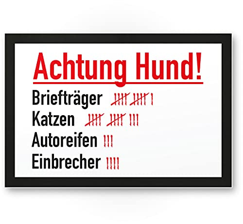 Komma Security Achtung Hund Strichliste Lustig - Hunde Schild Hinweisschild Gartentor Gartenzaun - Türschild Haustüre Warnschild Abschreckung Einbruchschutz