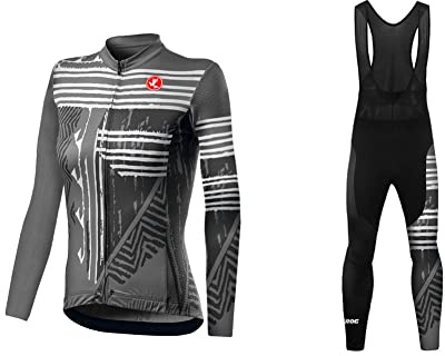 UGLY FROG Damen Radtrikot Set Fahrradbekleidung Fahrrad Langarm + Radhose mit Sitzpolster Herbst Sportbekleidung