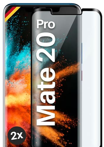 moex Full Screen Protective Glass Compatible with Huawei Mate 20 Pro - Screen Protector Rimless, Full Screen, Curved 3D Protective Glass Film, Clear, 2 x Black