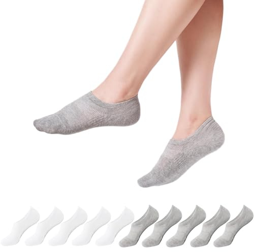 YOUCHAN Sneaker-strumpor Herr Dam 43-46 Stövlar Footies Invisible Short No Show Strumpor Silikonpad Anti-Slip Vit Grå 10 Par
