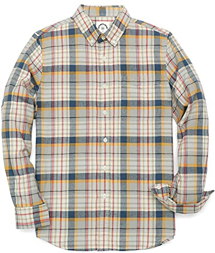 Dubinik® Chemise Flanelle Homme Carreaux Boutonné Manches Longues Chemises Casual Homme Coton Bleu Marine Kaki Clair L