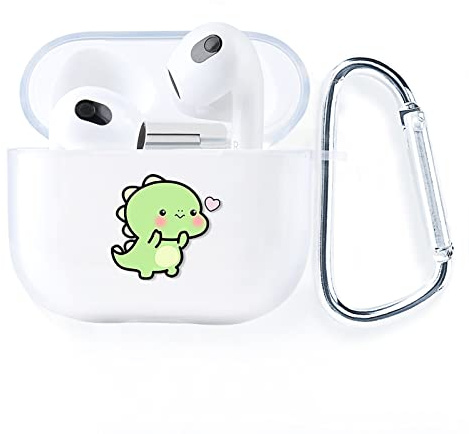 AKABEILA Hülle Kompatibel mit Apple AirPods 3 Hülle Case Silikon Transparent Durchsichtig AirPods 3rd Generation 2021 Schutzhülle Frontseite LED Sichtbar mit Karabiner