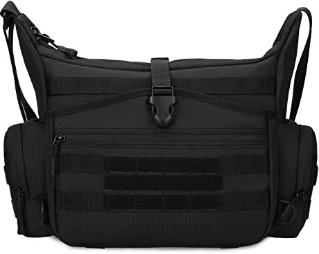 Huntvp Taktische Schultertasche Doppelseitig Umhängetasche MOLLE Crossbody Bag Militär Messengerbag Wasserdicht Aktentasche für Herren Damen Arbeit Outdoor, Typ-1 Schwarz