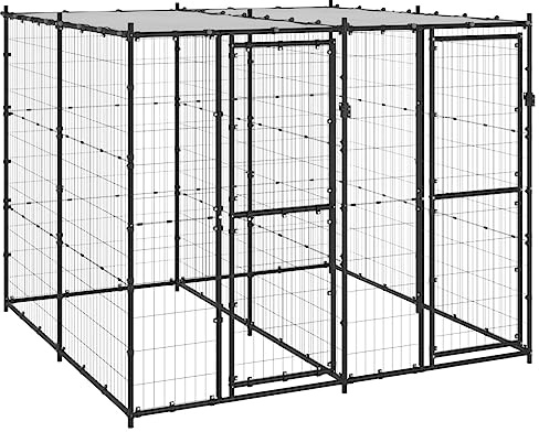 vidaXL Hundgård för utomhusbruk med tak 4,84 m², hundhus, hundburar, inhägnad, hundbur, hundstaket, inhägnader, hundstaket, hundgård, hundgårdar