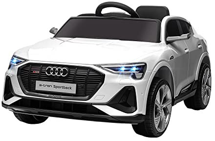HOMCOM Elektro Kinderauto 12V Elektrofahrzeug Audi E-tron Elektroauto mit Fernbedienung, Sicherheitsgurt, Musik (MP3/USB/TF), Kinderfahrzeug für Kinder 3-5 Jahre, 3-5 km/h, Weiß
