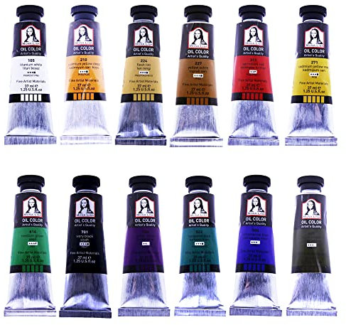 Mona Lisa - Set di colori a olio, 12 colori da 37 ml, tubetto XL di alta qualità, qualità artistica, colori a olio di base, alto contenuto di pigmenti, intensità di colore (12 colori x 37 ml)