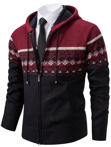Hombre Jerséis-Suéter Punto-Chaqueta Cárdigan-Invierno Cardigan - Cuello Alto Sudaderas Con Vestir Calienteita Grueso Forro de Pelusa Casual Suéter Jersey para Hombre Punto Primavera, Otoño Rojo XL
