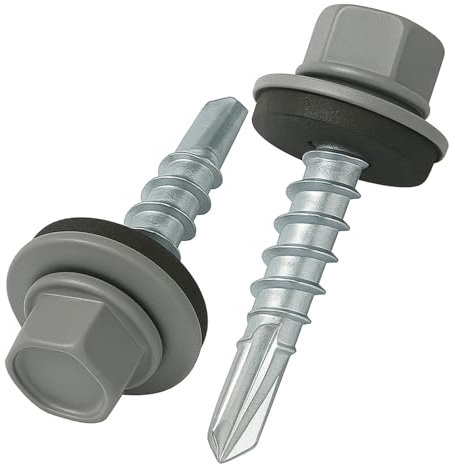 4.8 mm x 35 mm Roofing Screws, Hex Head Self-drilling Color (RAL 7045 Telegrey 1) Roof Screws With EPDM Sealed Washer, Rust Proof Zinc Plated Hardened Coarse Threads Screw for Outdoor Use (50 pcs)
