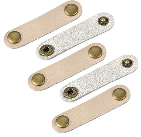 sourcing map Pack of 5 Leather Cable Straps Cord Organizer 63x16mm Portable Cable Leather Clips Golden Earphone Cord Management for Cable, Wire