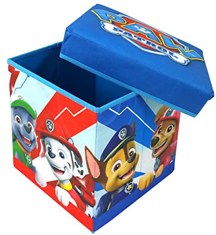Superdiver - Aufbewahrungsbox und Hocker Paw Patrol - Offizielle Lizenz Paw Patrol - 30x30x30 cm - Faltbarer Pouf mit gepolstertem Deckel - Spielzeug-Organizer