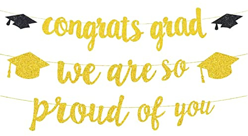 CLDURHGE Abschluss Deko Gratulation Girlande Banner Herzlichen Glückwunsch Abschluss Dekoration We Are So Proud of You Banner Gold Graduierung Wimpelkette Abschlussfeier Graduation Party Deko