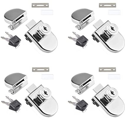 Youery Lot de 4 Serrure de porte de vitrine d'armoire en verre à pivot unique Serrure d'armoire en verre pour porte en verre de 5 à 8 mm avec 2 clés，Aucun perçage requis