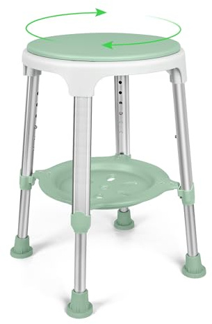 Shower Chair for Inside Shower, Tool-Free Assembly Swivel Shower Stool with Storage Tray, Adjustable Tub Chair and Bathroom Stool for Seniors, Elderly, Handicap & Disabled, FSA/HSA Eligible