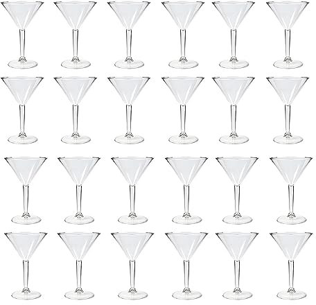 YöL Pack of 24 Plastic Martini Glasses - Reusable Cocktail Drink Clear Cup Indoor Outdoor Summer BBQ Party