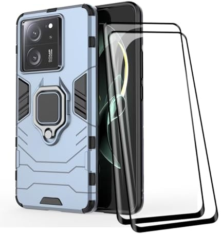 COMAKU Funda de Armor para el Xiaomi 13T / 13T Pro, Carcasa TPU+PC Antigolpes con Anillo Soporte [con 2 Pack Protector de Vidrio Templado para Pantalla ] - Azul