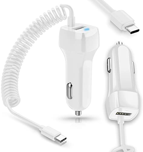 KFZ Auto Ladekabel kompatibel mit Apple iPhone 17 16 16e 15 / Pro/Air/Plus/Pro Max Lade Kabel USB Typ-C Ladegerät 3,1A Datenkabel 15W, Farbe:Weiß