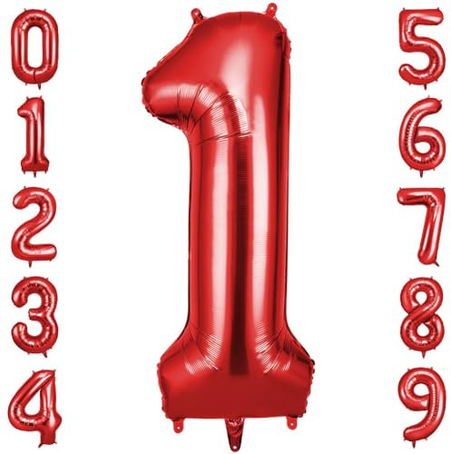 OFFCUP Helium Balloons, 40 Inches Number Balloons 1, Foil Birthday Balloon for Birthday Wedding Party Decorations Celebration Supplies (Red)