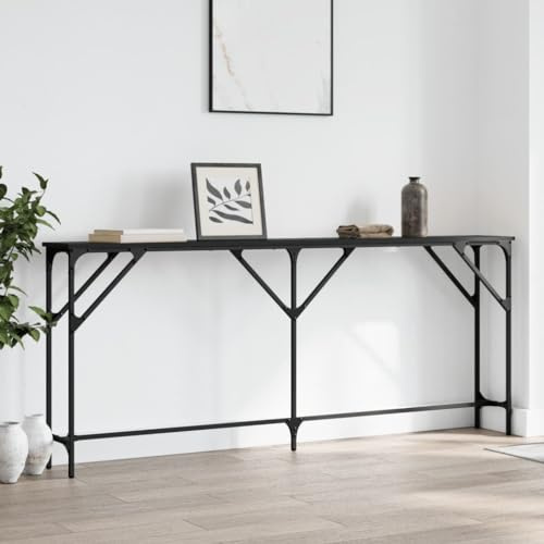 Festnight Konsolentisch Schmal Flurtisch Schwarz Beistelltisch Schmal Eingangstisch Stabiles Stahlgestell 180 x 23 x 75 cm Konsolentisch Für Den Eingangsbereich Holzwerkstoff