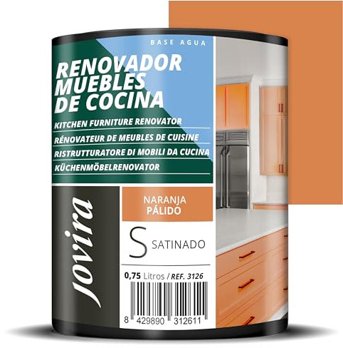 JOVIRA PINTURAS Vernice per rinnovare i mobili di cucina, bagno e porte, satinata all'acqua. (Arancione Pallido, 750 Millilitri)